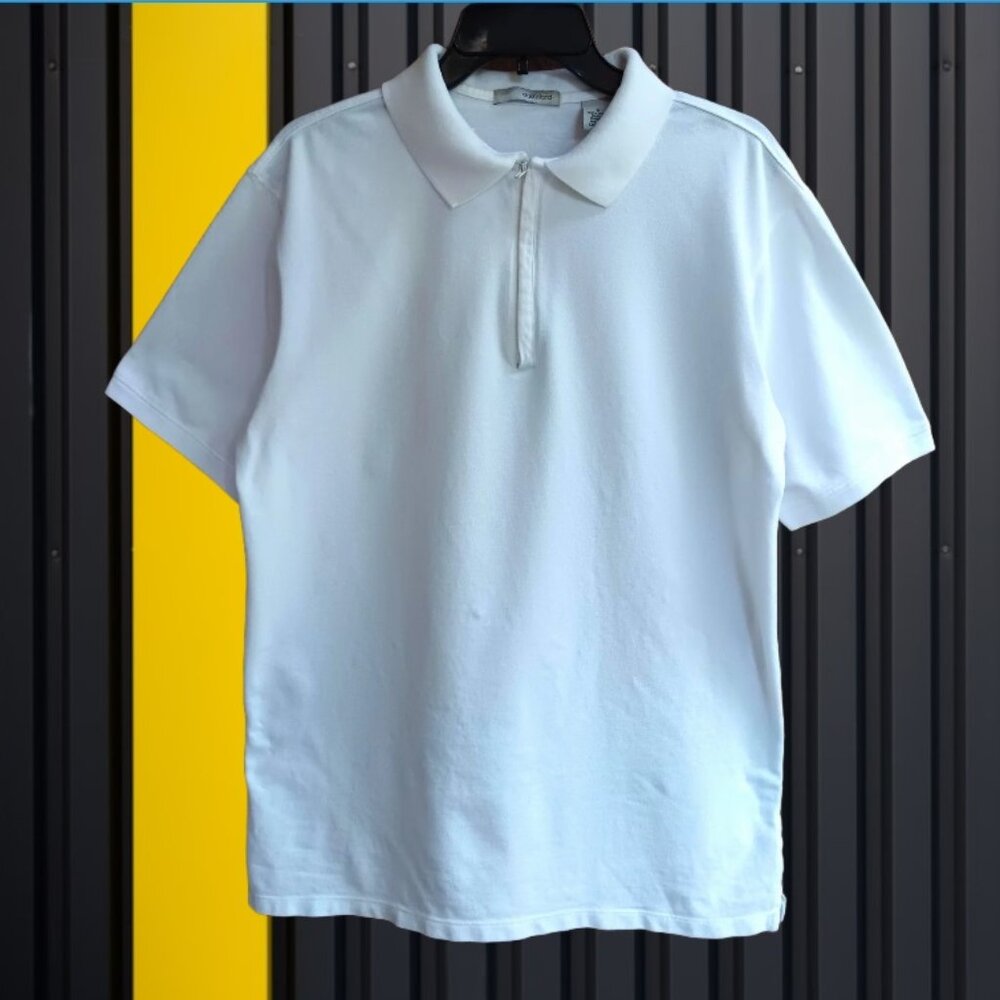 East Island Mens Polo Shirt Short Sleeves Zip Closure 100% Cotton White Size S
